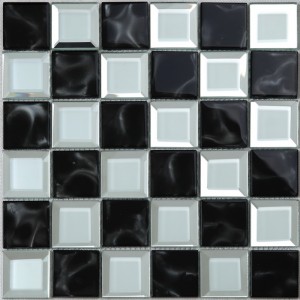 Кухня баня Черно и бяло скосено огледало за стъкло мозайка стенна плочка шах