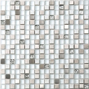 Супер бели стъклени смесени каменни мозаечни плочки за стена за баня