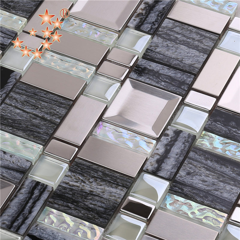 AE48 Строителен материал Неръждаема стомана Микс Смола Кристално стъкло Мозайка TIle Стени за декорация на дома