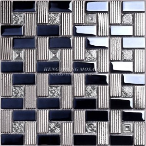 HDT01 12x12 квадратен модел, галванопластични блестящи черни и плъзгащи се иридиращи стъклени мозаечни декоративни плочки